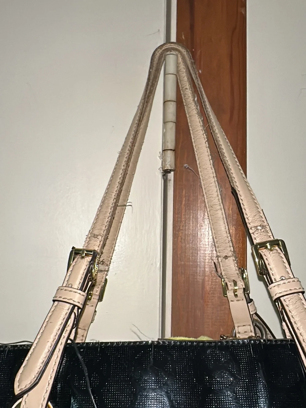 Michael Kors Black Patent Shoulder Tote with Light Tan Straps